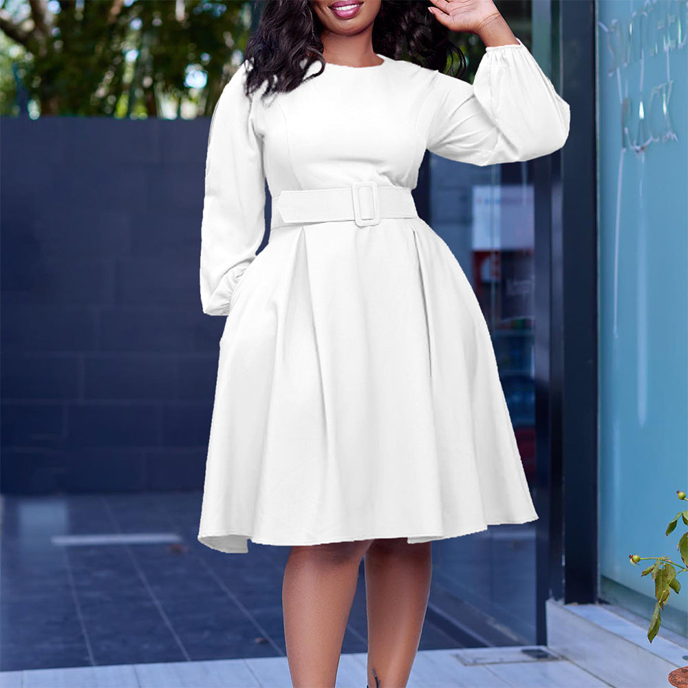 Women Dress Autumn and Winter Long Sleeve Elegant round Neck